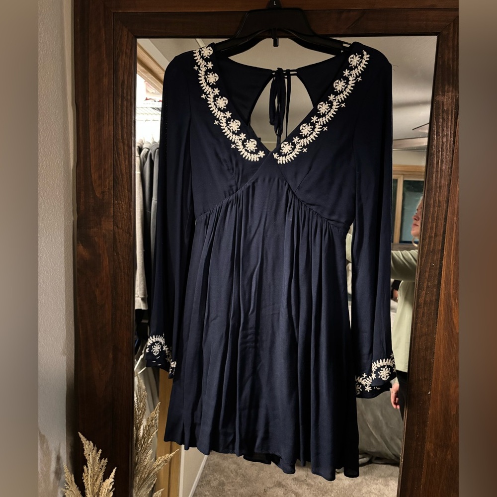 Navy Blue Embroidered Women's Boutique Dress